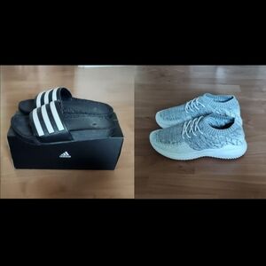 Adidas Adilette Boost Slides & No Brand Sock Like Shoes